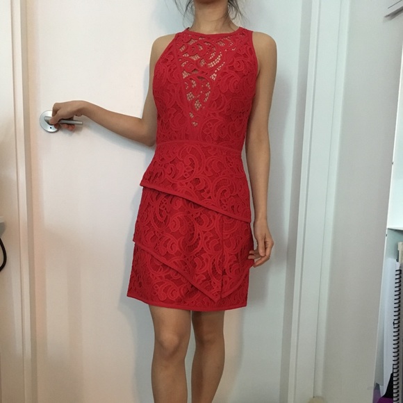 BCBGMaxAzria | Dresses | Bcbg Red Lace Dress Like New No Flaws | Poshmark